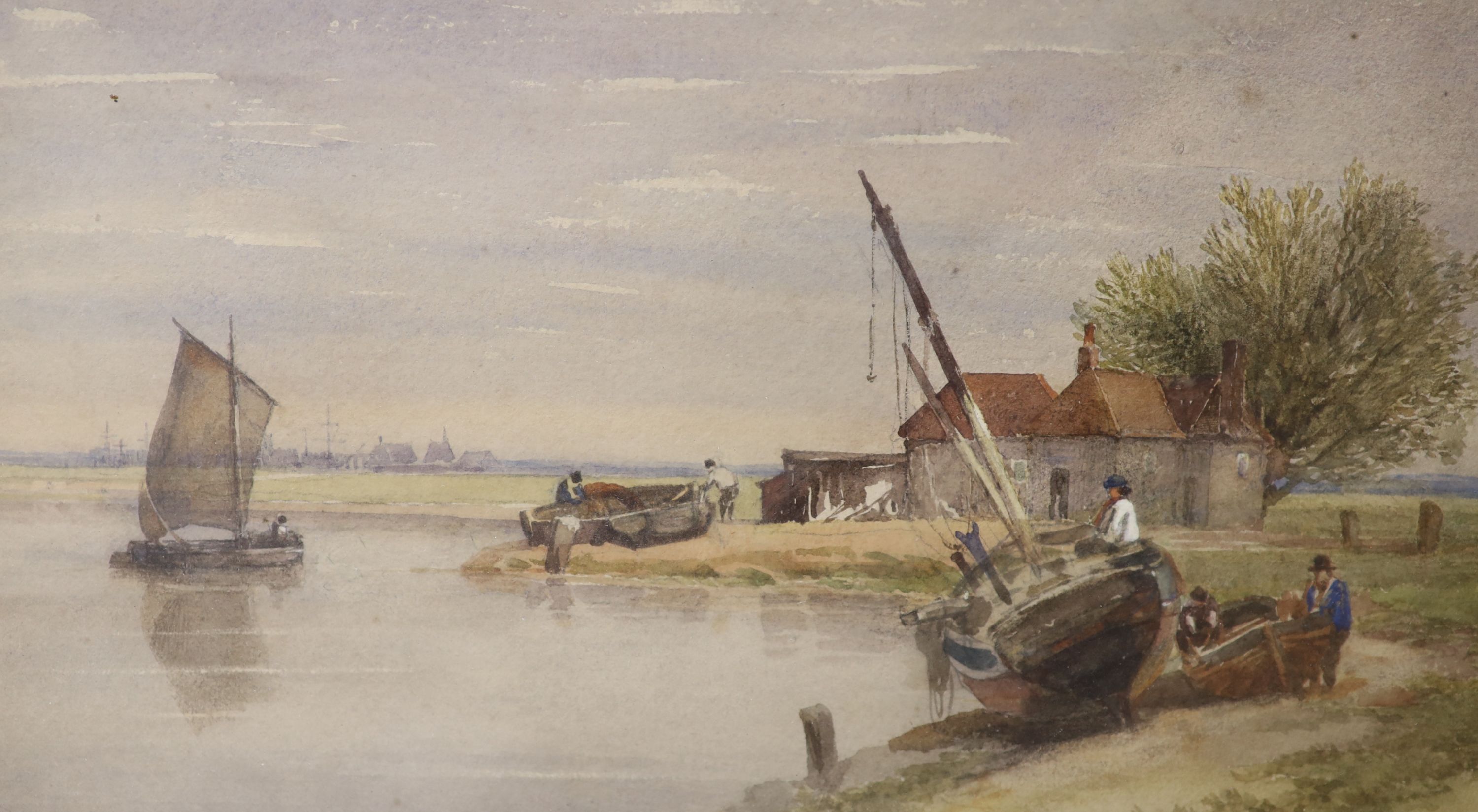 Samuel Standige Boden (1826-1882), watercolour, Estuary scene, signed and dated 1873, 16 x 28cm
